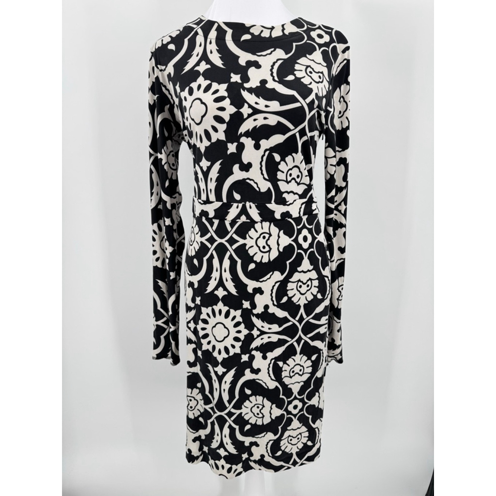 Tory Burch Black & White Silk Dress Long Sleeve Bodycon Luxury Special Occasion